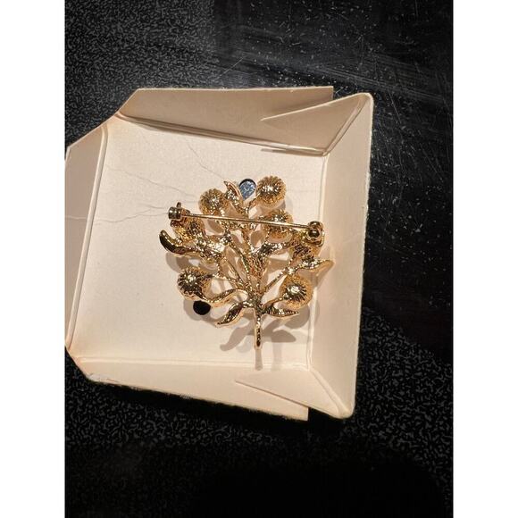 Marvella Vintage Tree Of Life Gold Faux Pearl Brooch Signed - Picture 5 of 6